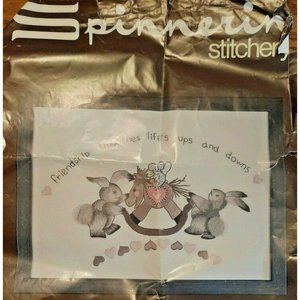 1980s Spinnerin Vintage Stitchery Gumdrop Rocking Horse Bunny Crewel Nearly Done